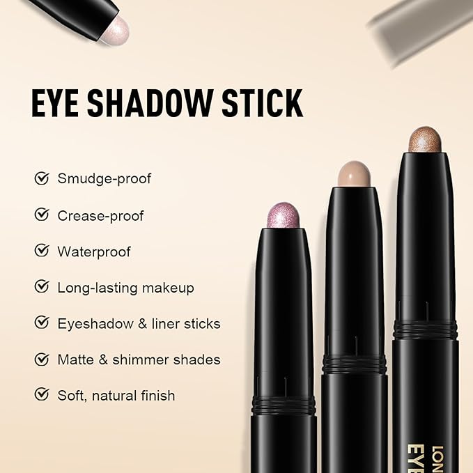 Eyeshadow Stick Shimmer Waterproof Long Wear Eye Brightener Cream to Powder Glitter Eye Shadow Crayon High Pigmented Highlighter Eye Liner Pencil Makeup Crease-Proof Buildable Color, 9 CHAMPAGNE