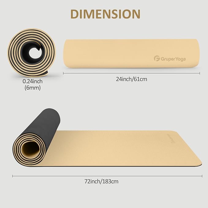Yoga Mat Non Slip, 72"L x 24"W x 0.24"/0.32"TH, Anti-Tear Exercise Mat with Carrying Strap and Bag, Pro TPE Yoga Mats for Women, Workout Mats for Home, Pilates and Floor Exercises