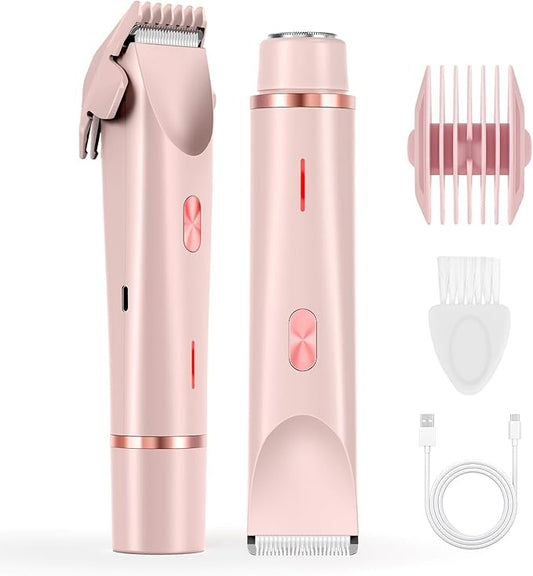 Women's Electric Shaver Bikini Trimmer for Women Razors 2-in-1 Dual Head Design IPX7 Waterproof Wet & Dry Use Body Groomer Hair Trimmer Remover for Facial Underarm Arm Face Leg Bikini (Pink)