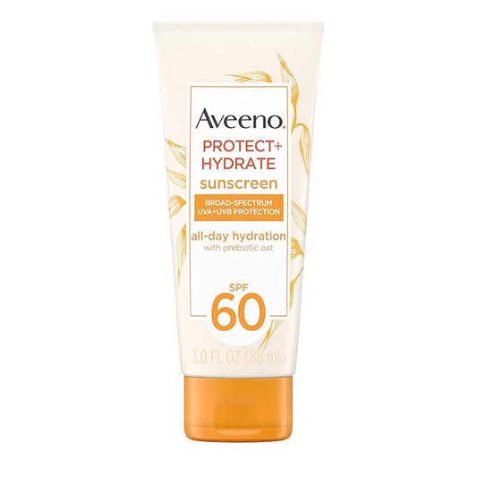 Aveeno Protect + Hydrate Moisturizing Body Sunscreen Lotion with Broad Spectrum SPF 60 & Prebiotic Oat, Weightless & Refreshing Feel, Paraben-Free, Oil-Free, Oxybenzone-Free, 3.0 fl. oz | Refreshing Feel, Prebiotic Oat, Body, Moisturizing, Weightless