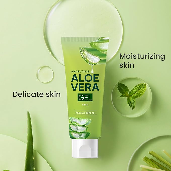 Grospe Organic Aloe Vera Gel for Hydrating and Soothing after Sun, Pure Aloe Vera Gel for Sensitive and Delicate Skin, Day and Night Skincare Moisturizer, 3.38 Oz