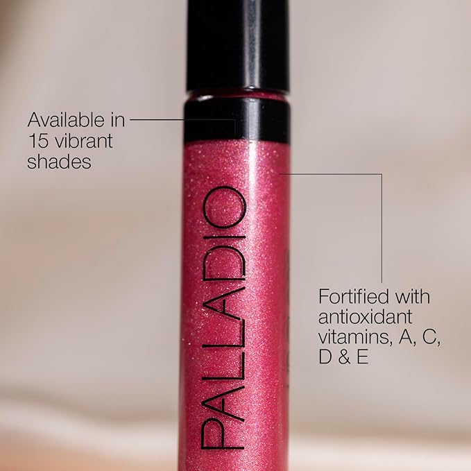 Palladio Lip Gloss, Champagne, Non-Sticky, Contains Vitamin E and Aloe, Offers Intense Color and Moisturization, Minimizes Lip Wrinkles, Softens Lips with Beautiful Shiny Finish, Facet Diamond