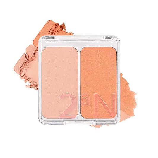 2aN Dual Color Face Blusher, Buildable & Blendable Cheek Color, Natural & Vibrant Finish, Long-Lasting Powder Blush, Blends Easily with Natural Skin Tones, Korean Beauty (12 Orange Flare)