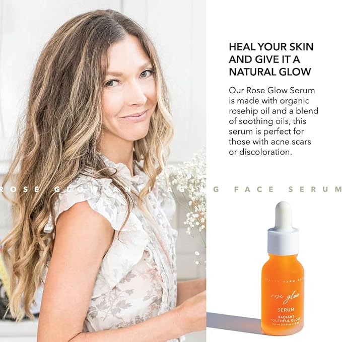 Pretty farm girl Rose Glow Serum - Radiant Youthful Glow - For Anti-Aging, Acne Scars, and Discoloration - Skin Healing - All Skin Types - Facial Use - 0.5 oz