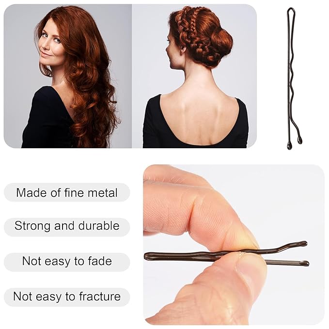 2" Bobby Pins in case - 400 Pcs Brown Hair Pins Clips Bulk for Women - Mini Strong Hold Bun Pins for All Hairstyle (Thin/Thick/Curly/Straight) - Hair Accessories for Styling, Updos, Daily Use