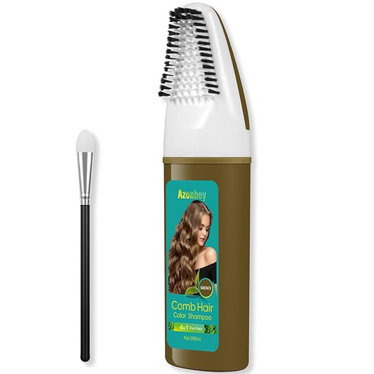 Brown Hair Dye,Hair Dye Shampoo for Women,Hair Color for Gray Hair Coverage Permanent,Comb Dyeing Champu Para CanasHair Dye 4 in 1 With Comb Herbal Natural Plant Hair Color Shampoo(Brown)