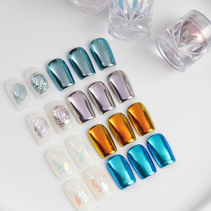 Pretty Diva Sunset Chrome Nail Powder, Memaid Unicorn Aurora Iridescent Chrome Nail Powder, Super Glossy Mirror Effect Metallic Nail Chrome Powder Manicure Pigments for Nail Art Glitter (Sunset)