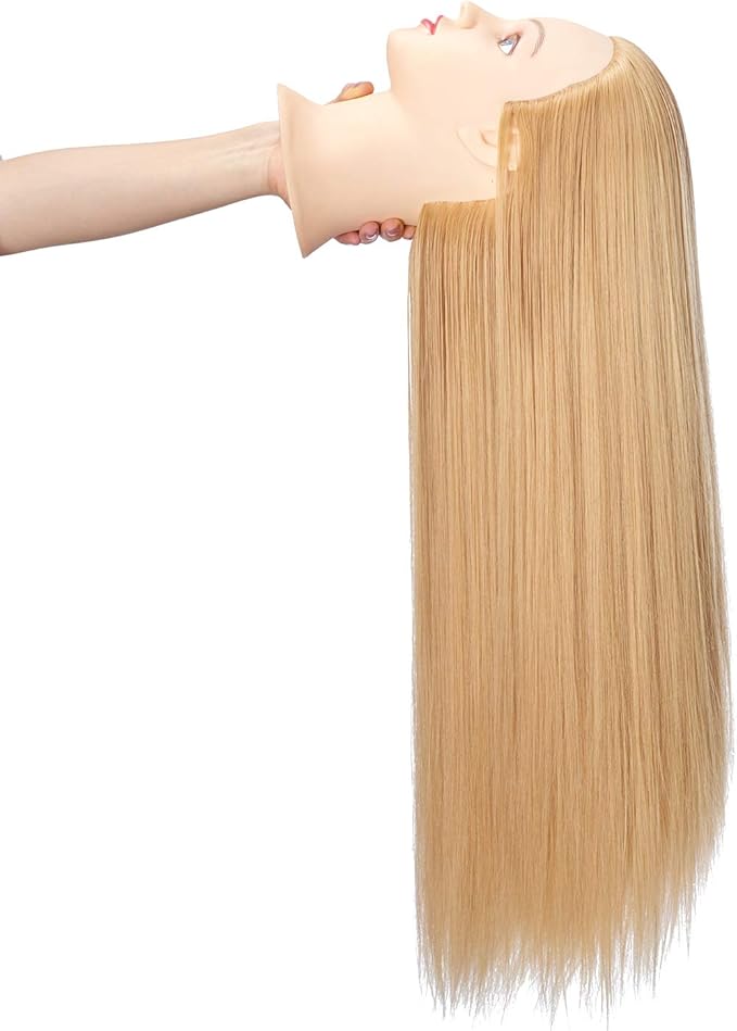 Hairingrid 26"-28" Mannequin Head Hair Styling Training Head Manikin Cosmetology Doll Head Synthetic Fiber Hair and Free Clamp Holder (Golden)