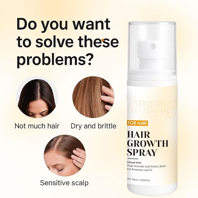 Rosemary Oil & Biotin Hair Growth Spray for Scalp | Non-Greasy Formula to Reduce Hair Thinning & Prevent Hair Loss, 60ml Bottle