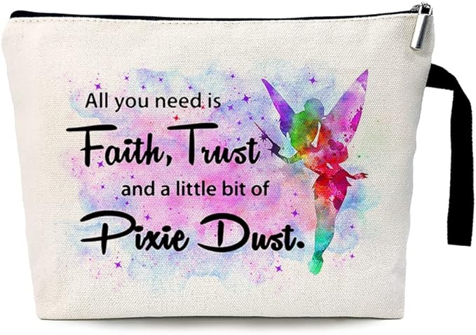 ZHANTUONE Pixie Dust Funny Fairy Tale Fans Inspired Cosmetic Bag, for Travel Toiletry Zipper Storage Pouch Makeup Bag, Movie Inspired Gifts, Pixie Dust Fairy Cosmetic Bag, Graduation Gifts