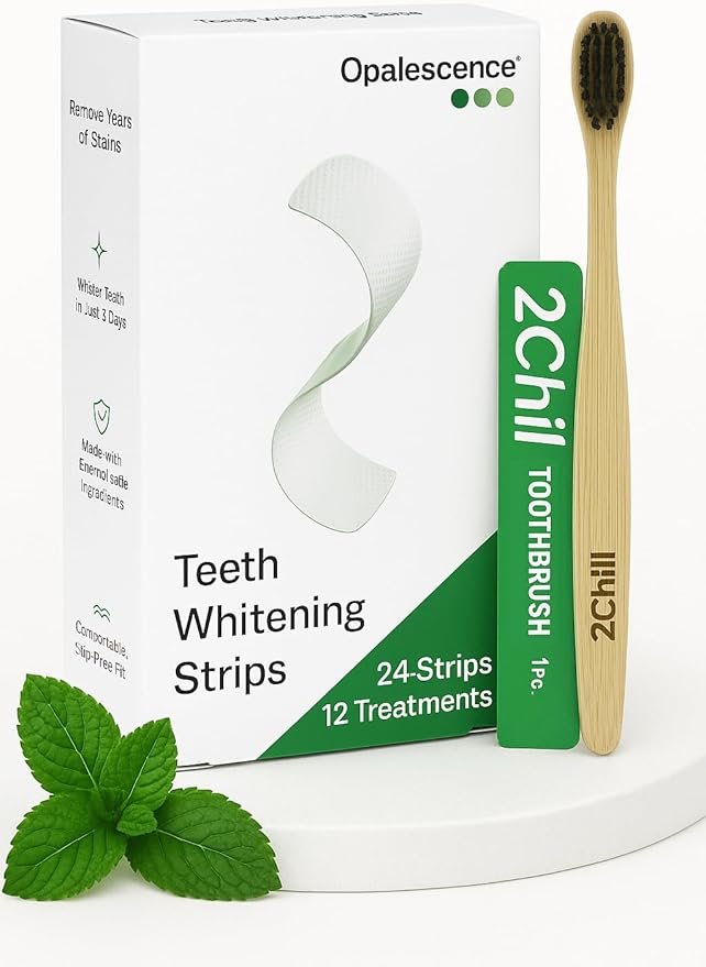 Opalescence Teeth Whitening Strips (12 Treatments) Hydrogen Peroxide Formula 10% – Enamel Safe – Comfortable Slip Free - Teeth Bleaching - Sensitivity Free - Plus Toothbrush 6050-1T