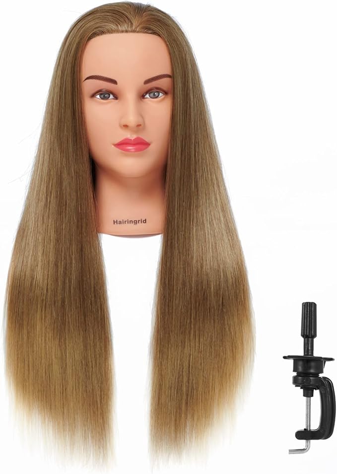 Hairingrid 26"-28" Mannequin Head Hair Styling Training Head Manikin Cosmetology Doll Head Synthetic Fiber Hair and Free Clamp Holder (Golden Brown)