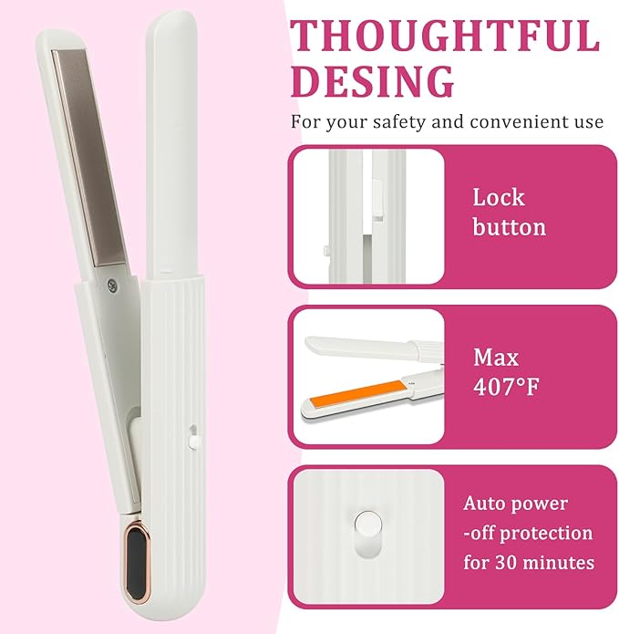 Straightener Irons|Rechargeable Hair Iron,30-Minute Auto Shut-Off,Mini Compact Portable Hair Iron,(White)-This Model Requires a USB Cable to Operate (no Built-in Battery)