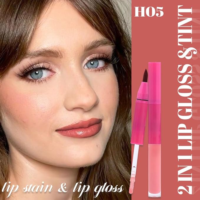 evpct Ruby Red Matte Liquid Lipstick Marker Pen Lip Liner Set with Glitter Lip Oil, 2 in 1 Lipgloss Lipstick Long Lasting Waterproof for Women, Longwear Lips Stain 24hr Original Smudge Proof labial