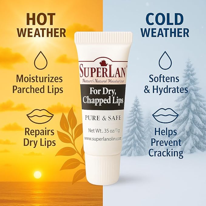 Lanolin Lip Balm 2 pack - Lip Repair for Hot/Dry Weather - Natural lanolin nipple cream - Lip Moisturizer for cracked lips - Hydrating lip care - pure jojoba oil - Chap stick For Men & Women 0.70 Oz
