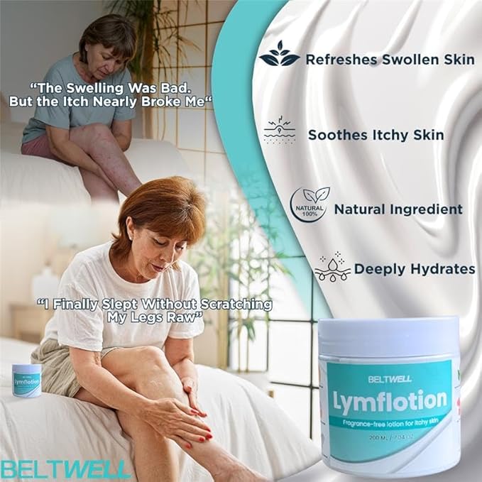 Beltwell® Lymflotion Non-Greasy Moisturizer for Dry & Sensitive Skin Relief – Fragrance Free Anti-Itch Lotion for Itchy Skin, Lymphedema, Diabetes, Eczema, Cracked Feet & Arms – 200ml