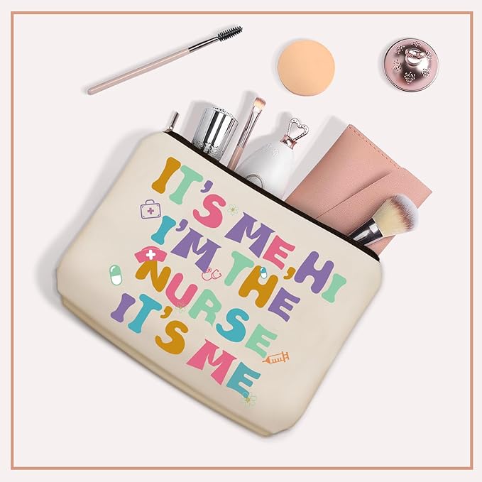 Girlly Nurse Makeup Bag: I'M THE Nurse Themed Cosmetic & Toiletry Organizer Pouch, Cute Nurse Appreciation Gifts for Womens, Girls, Teens, friends, Mom, Sister, Coworker For Travel, Parties, Birthdays