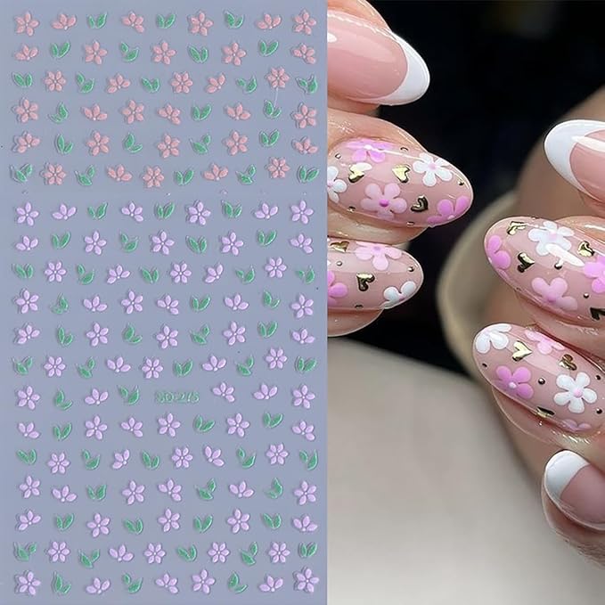 6 Sheets Flowers Nail Art Stickers 3D Floral Self Adhesive Nail Decals Design Purple Pink Blue Flower Nail Art Stickers for Women Girls DIY Manicure Tip Spring Flowers Nail Decoration