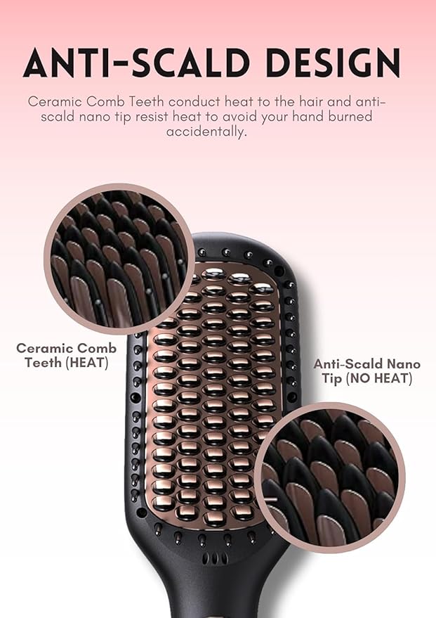 MEGAWISE Pro Ceramic Ionic Hair Straightener Brush for Home Salon | MCH Fast 20s Heating Tech with Auto-Off Safety | Anti-Scald with Universal Dual Voltage | Rotatable Power Cord
