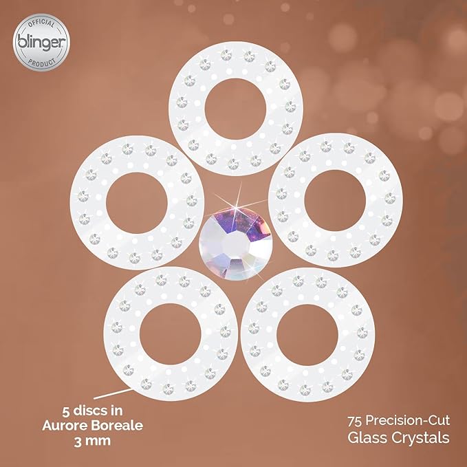 blinger® Shimmer Crystal Refill Pack – as seen on Shark Tank | 5 Discs – 75 Precision-Cut Glass Crystals | Hair-Safe Accessories | Styling Tool Not Included| Crystal Aurore Boreale 3 mm