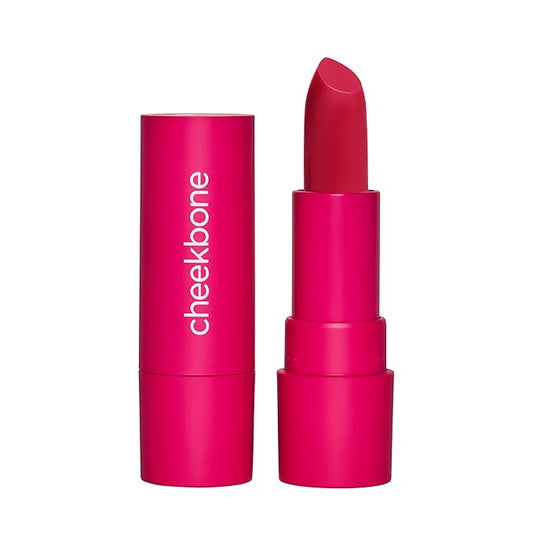 Cheekbone Sustain Lipstick, Vibrant Electric Pink, Creamy Satin Lip Color with Buildable Pigment, Long-Wear, Moisturizing Formula with Organic Castor Oil, Eco-Conscious, Vegan, 0.14 oz.