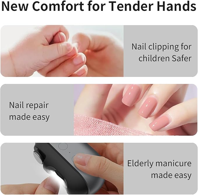 Fanyil Easy Clip Nail Clippers,Electric Nail Clippers,Upgraded 3 in 1 Automatic Electric Clippers for Nails, Nail Care Tool with Led Light,for Seniors Kids Adults (White)