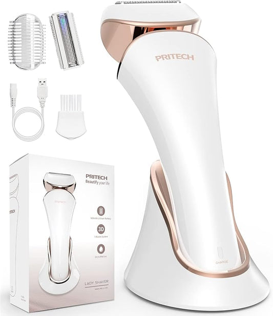 PRITECH Electric Razor for Women - Rechargeable Shaver for Women Portable Lady Shaver for Legs, Arm, Underarms, Bikini, USB Rechargeable, Wet & Dry Waterproof Bikini Trimmer for Woman, Gold