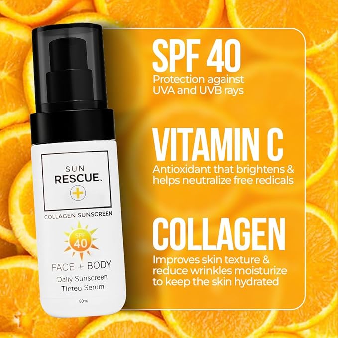 Sun Rescue Daily Tinted Moisturizer with SPF 40 - Collagen & Vitamin C Infused - Broad Spectrum Sunscreen - Lightweight Coverage for All Skin Tones (80ml)