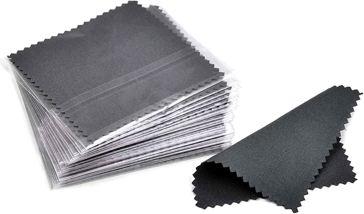 SEVENWELL 50pcs Jewelry Cleaning Cloth Pink Polishing Cloth for Sterling Silver Gold Platinum Small Polish Cloth 8x8cm