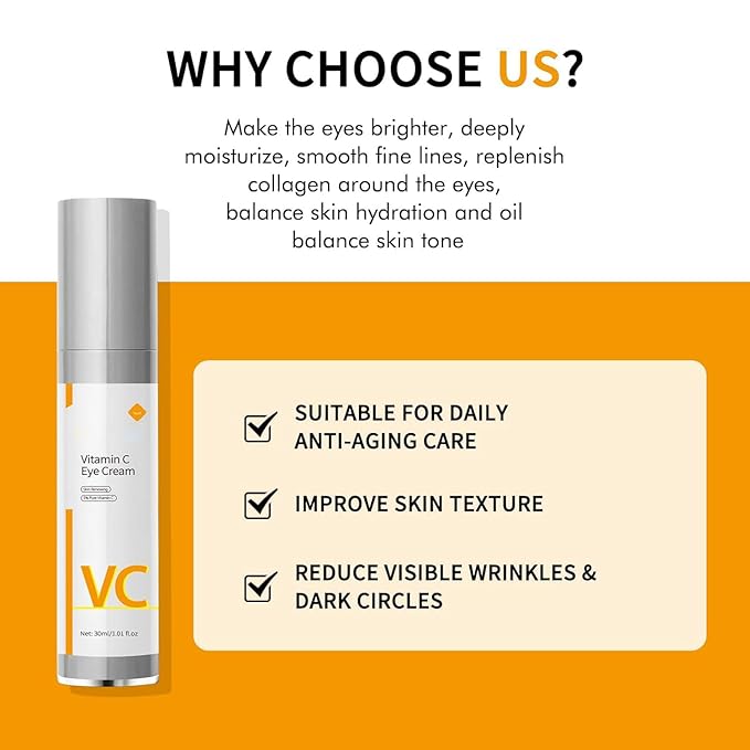 Vitamin C Eye Cream Puffiness Remover Serum Anti-aging & Moisturising Eye Bags Treatment for Men and Women