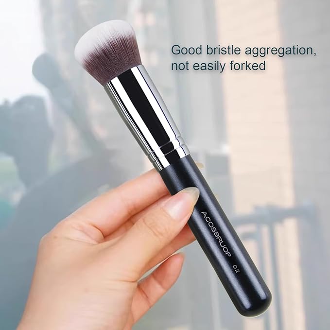 ACOSBRUOP Foundation Brush, Round Top Kabuki Foundation Brush and Professional Grade Makeup Brush for Liquid Blending Mineral Powder Bufting Stippling Makeup Tools, Black