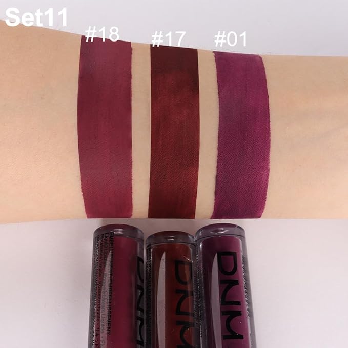 evpct 3Pcs Dark Red Purple Plum Matte Liquid Lipstick Lip Stain Sets for Women Matte+Lipstick Dark Maroon Long Lasting Permanent 24 hr Hours Magic Lipstick 24 Hours original Waterproof