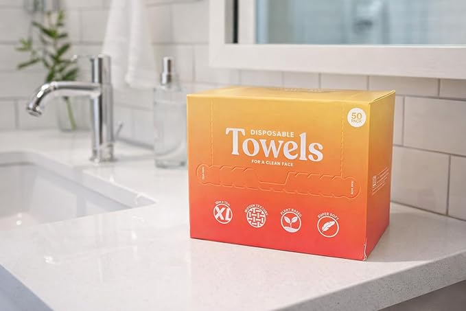 Vacation Club XL Biodegradable Face Towels (50 Count) – Plant-Based Disposable Facial Wipes for Cleansing, Makeup Removal & Skincare – Textured, Soft & Eco-Friendly