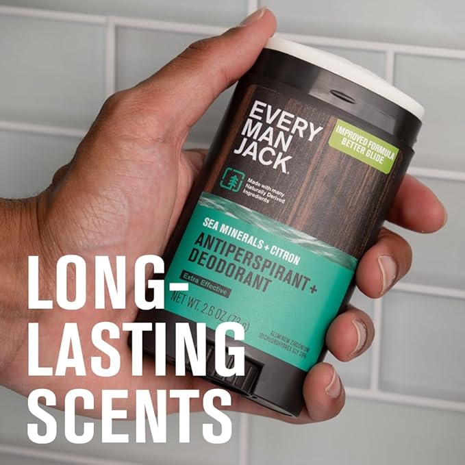 Every Man Jack Men’s Sea Minerals + Citron Antiperspirant Deodorant – New & Improved Formula – 48-Hour Odor & Sweat Defense– 2.6 oz (2 Pack)
