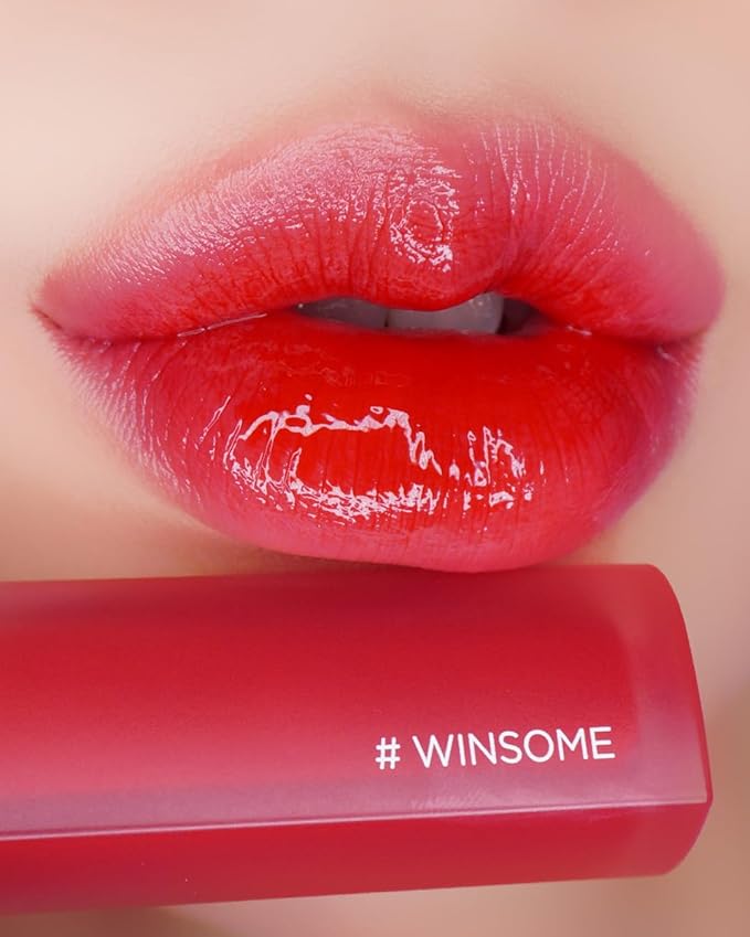 HOLIKA HOLIKA Heart Crush Glow Lip Tint Air – Korean Lip Tint with High Shine Juicy Fruit Jam Colors Lip Stain – Hydrolyzed Collagen & Vitamin C (01 WINSOME)