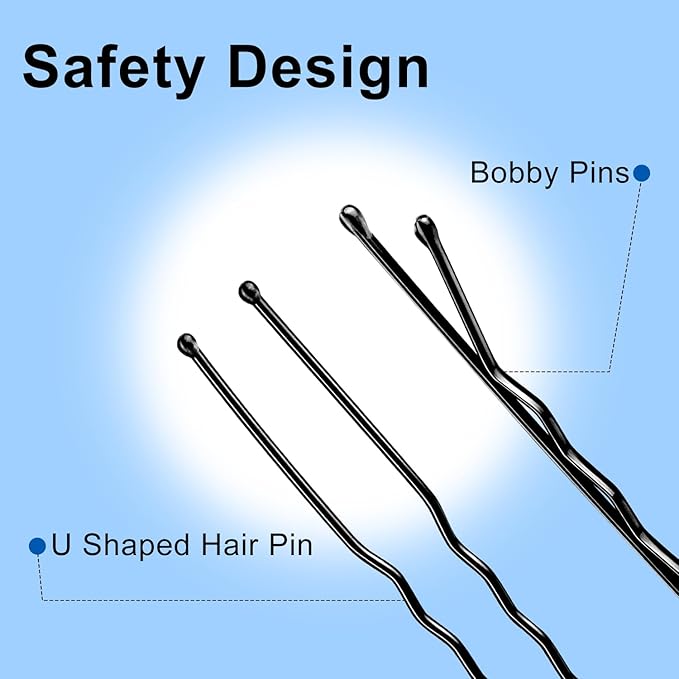 TsMADDTs Bobby Hair Pins Kit, 200 pcs U Shaped Bobby Pins Black for Women, Ballet Buns with Box, 2.4in and 2in