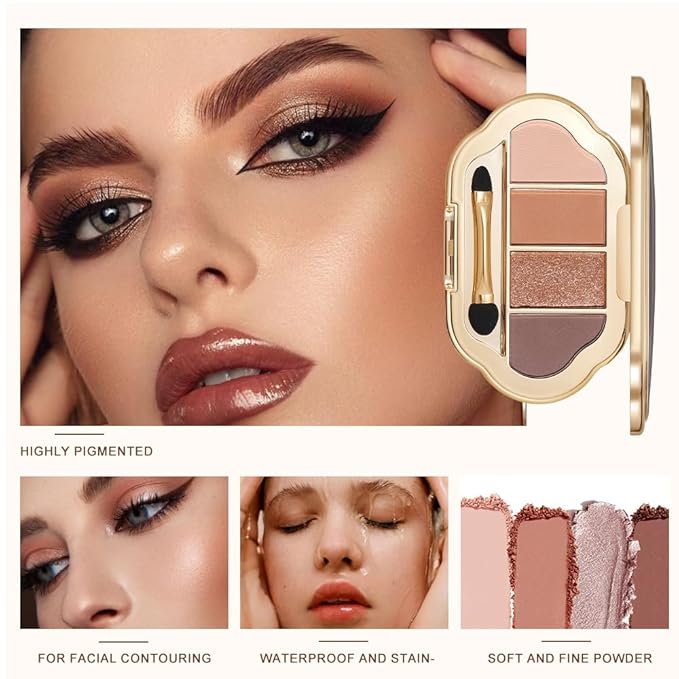 Warm Rose Nude Brown Matte & Shimmer Eyeshadow Palette, High-Pigment Mattes & Glitter Eye Shadow Contour Palette for Mature Women, Blue Green Eyes, Daily Natural Makeup, Paleta de Sombras de Ojos