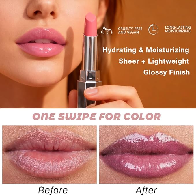 HHLTOH Mauve Honey Lipstick Tinted Lip Balm - Shine Moisturizing Lipstick for Women, Natural Nourishing Hydrating Lip Gloss Stain for Dry Lips, Tint Sheer Lightweight Makeup, Vegan - 1Pc #07 Mauve