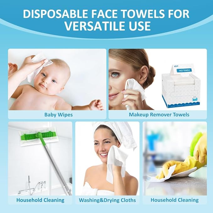 HOMEXCEL Face Towels, 200 Count (4 Box) Disposable Face Towelettes, Biodegradable Makeup Remover Dry Wipes, Super Soft Clean Facial Towels Wash Cloth for Sensitive Skin