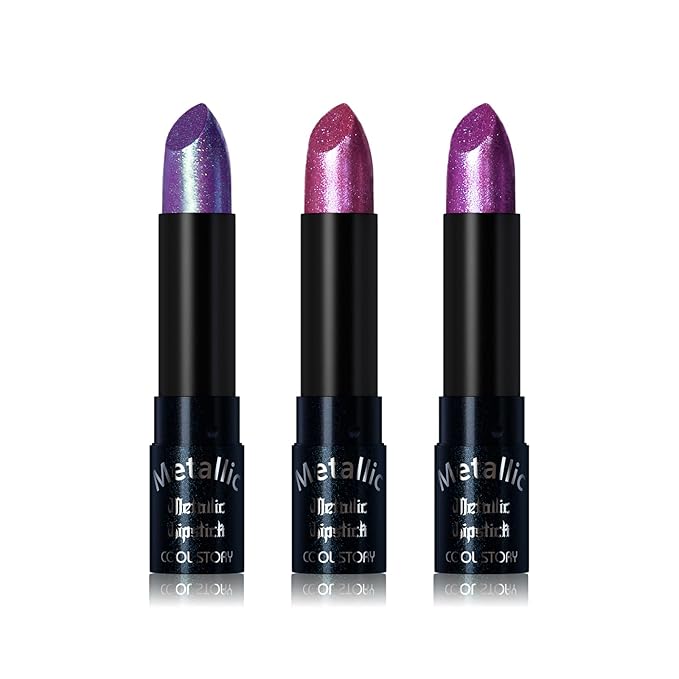 Metallic Glitter Lipstick Set Shimmering Colors Long Lasting Waterproof Plump Matte Moisturizing (Set-D)