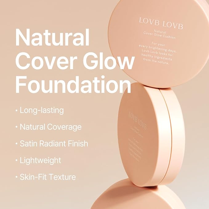 Natural Cover Glow Cushion Foundation | Satin Radiant Finish | Korean Foundation Makeup | Long-Lasting Natural Coverage | for All Skin Types 0.42 oz. (23N Natural Beige)