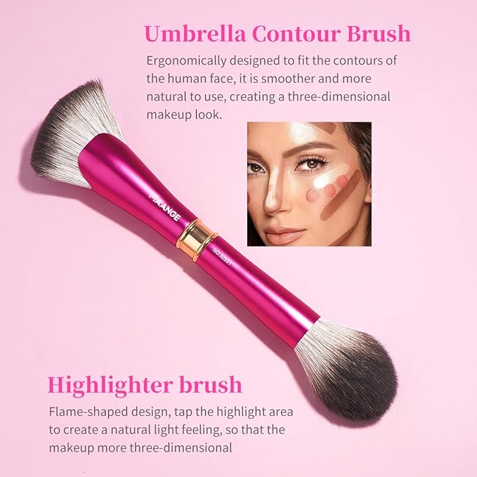 MAANGE Makeup Brushes 12 Pcs Double-ended Kabuki Brush Travel Makeup Brushes for Foundation Powder Concealers Eye Shadows Makeup Tools Set with LED light Mirror (Pink)