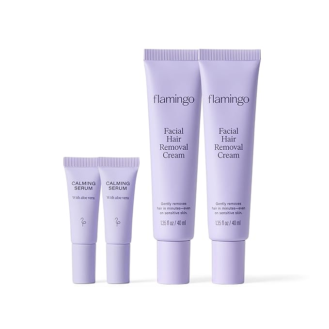 Flamingo Women's Facial Hair Removal Cream with Calming Serum - (2 Pack) 1.35 fl oz - Removes Hair from Chin, Upper Lip, and Sideburns