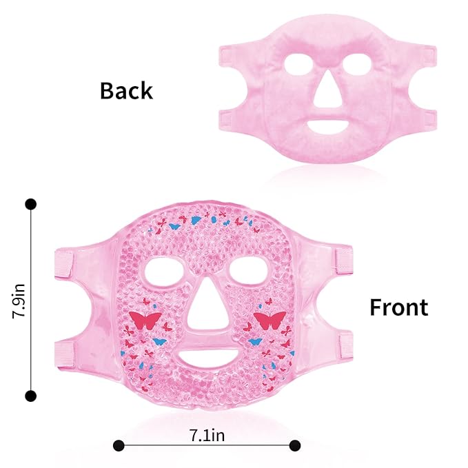 CONBELLA 2PCS Cold Face Eye Masks Ice Face Mask Hot Cold Compress for Dark Circles, Puffiness, Migraines, Headache, Stress, Redness, Cooling Face Masks for Women Man, Skin Care