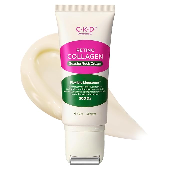 CKD Retino Collagen Gua Sha Neck Cream with Stainless Steel Roller – Neck & Jawline Tightening, Lifting, Youthful-Looking Skin Treatment, Anti-Aging Korean Skin Care, 1.69 fl oz
