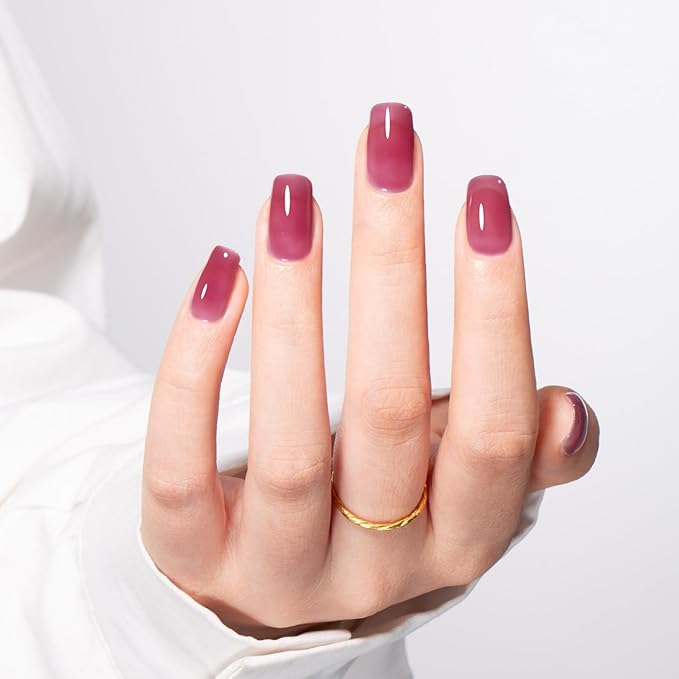 MAYCHAO 15ML Jelly Plum Gel Nail Polish 1Pc Transparent Plum Gel Polish Soak Off UV LED Translucent Nail Varnish Neutral Color for Nail Art Starter Manicure Salon DIY at Home, 0.5 OZ