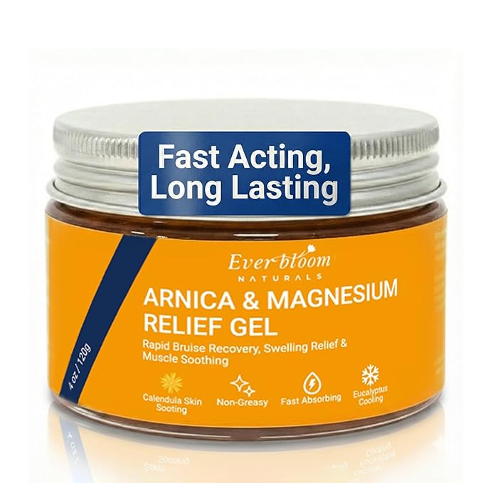 Arnica & Magnesium Calming Face Moisturizer Gel 4oz, Fast Recovery for Skin Bruising, Redness & Puffiness. Soothing Massage for Tension, Spasms & Thin Skin. With Emu Oil &E ucalyptus. Non-Greasy.