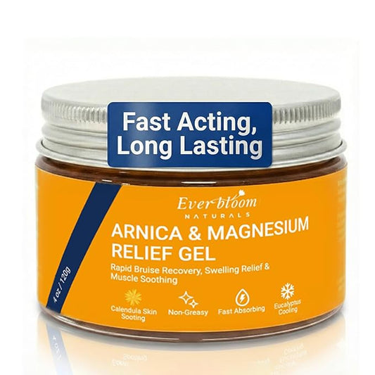 Arnica & Magnesium Calming Face Moisturizer Gel 4oz, Fast Recovery for Skin Bruising, Redness & Puffiness. Soothing Massage for Tension, Spasms & Thin Skin. With Emu Oil &E ucalyptus. Non-Greasy.