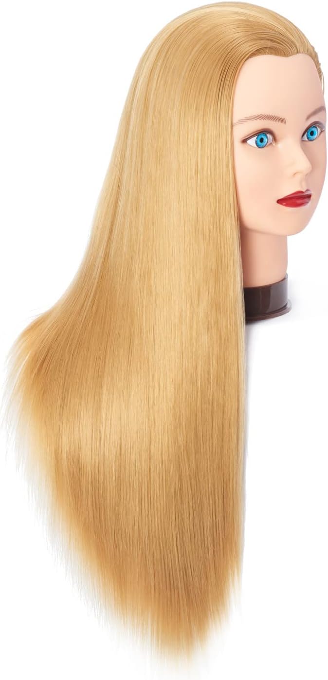 Hairingrid 26"-28" Mannequin Head Hair Styling Training Head Manikin Cosmetology Doll Head Synthetic Fiber Hair and Free Clamp Holder (R71919W2720)