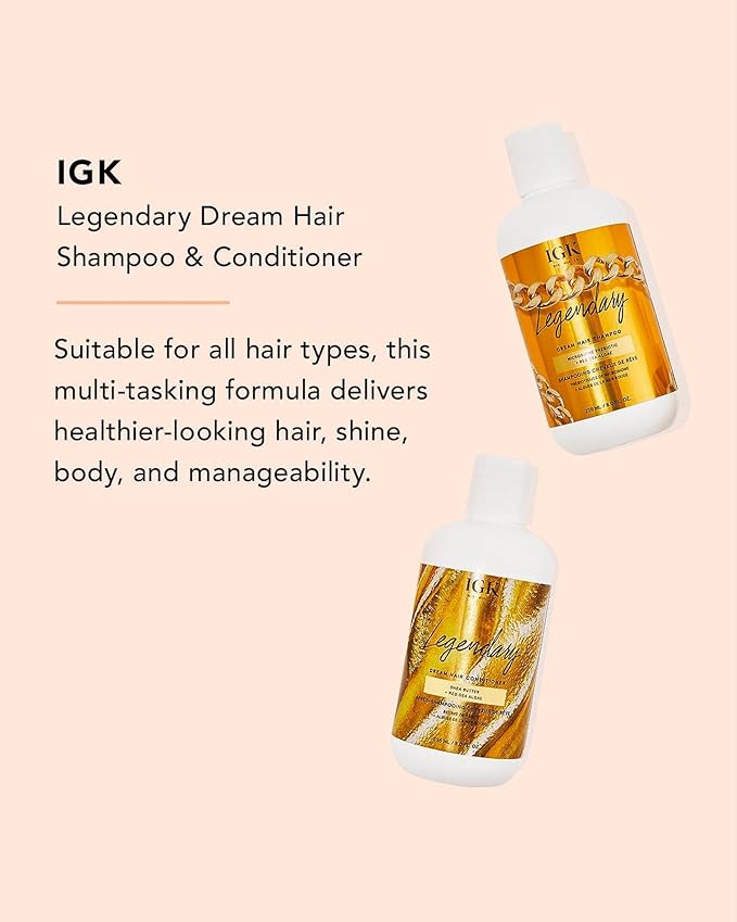 IGK LEGENDARY Dream Hair Shampoo & Conditioner Set | Hydration + Softness + Shine | Vegan + Cruelty-Free | 8 oz (Pack of 2)